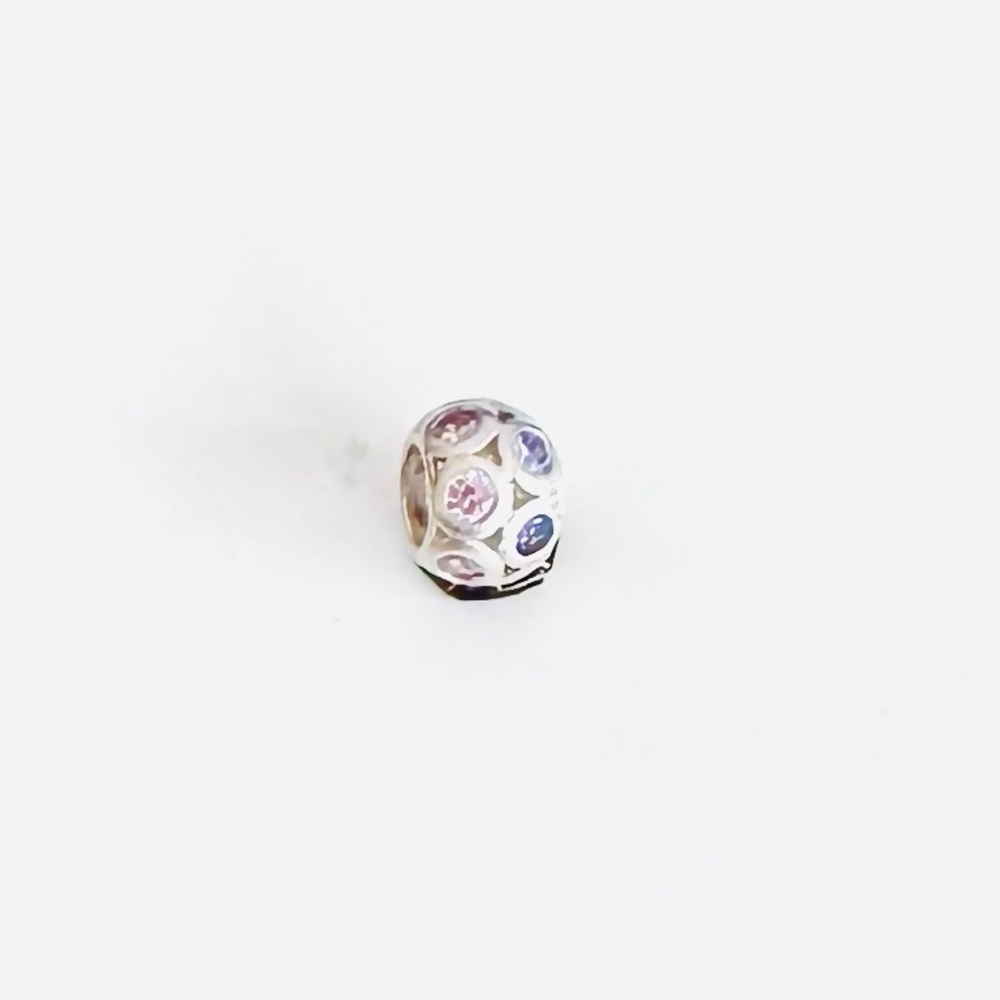 Small Sterling Silver Charm Bead with Pink and Purple Gemstones